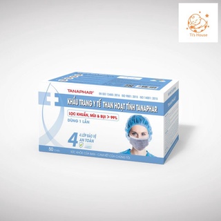 [CHÍNH HÃNG] Khẩu trang y tế than hoạt tính 4 lớp Tanaphar - Hộp 50 chiếc