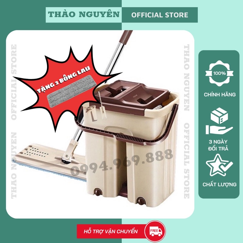 BỘ LAU NHÀ XOAY CAO CẤP, HAI BÔNG, MĂM HÌNH CHỮ NHẬT CỰC SẠCH( giao màu ngẫu nhiên)
