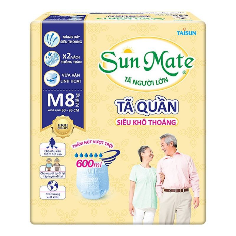 Tã Quần Người Lớn Sunmate Mềm Mại M9/L8 và Khô Thoáng M8/L7