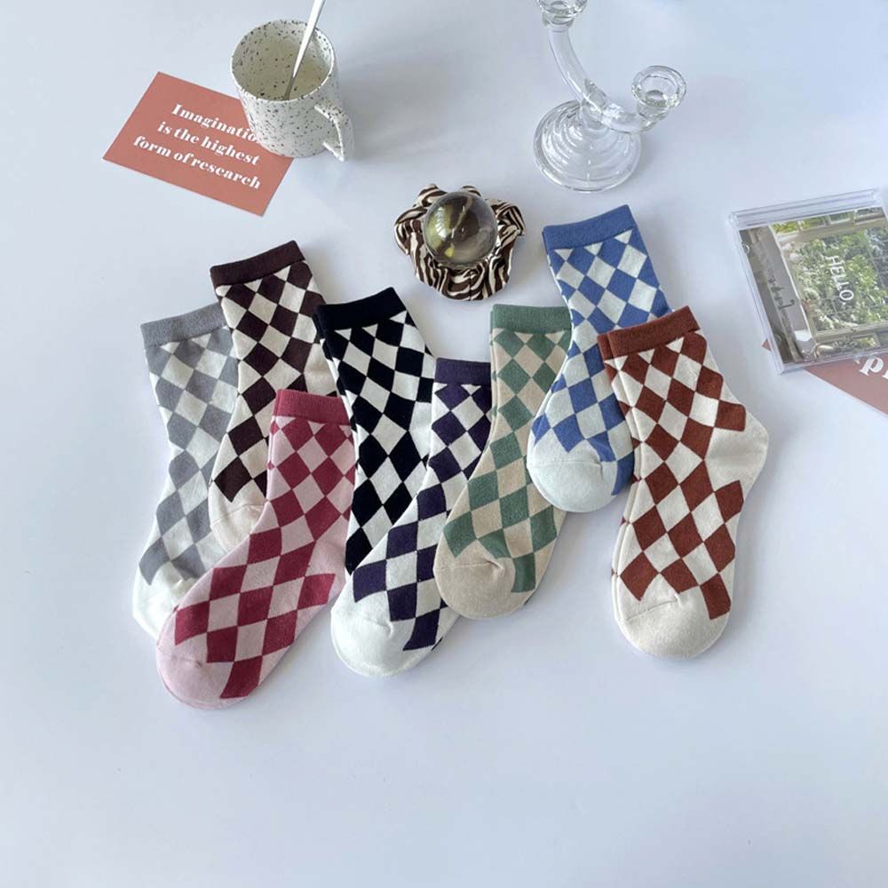 Vớ cotton họa tiết hình học nhiều màu phong cách đường phố Hàn Quốc cho nữ