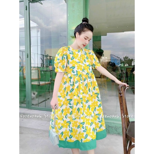 Đầm babydoll hoa đi biển đi chơi mặc nhà bầu bì bon chen siêu dễ thương