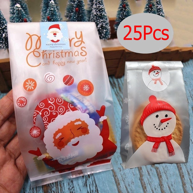 Set 25/50 túi đựng bánh quy DIY phong cách giáng sinh xinh xắn