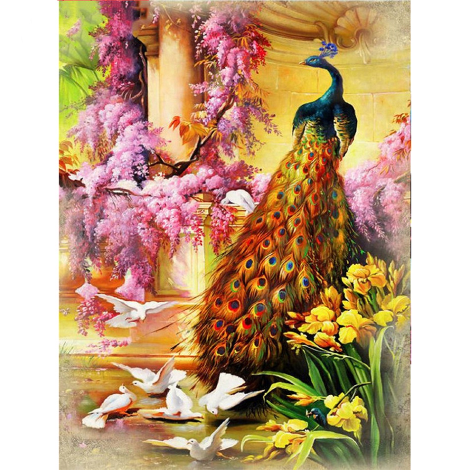 Bộ Tranh Đính Đá 5D 100% Tự Làm Họa Tiết Chim Công Độc Đáo