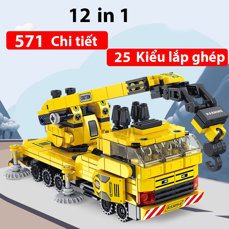 Lego lắp ráp Mẫu Xe Cần Cẩu 12 trong 1 với 571 Chi Tiết, có thể lắp ráp thành 25 kiểu ghép khác nhau