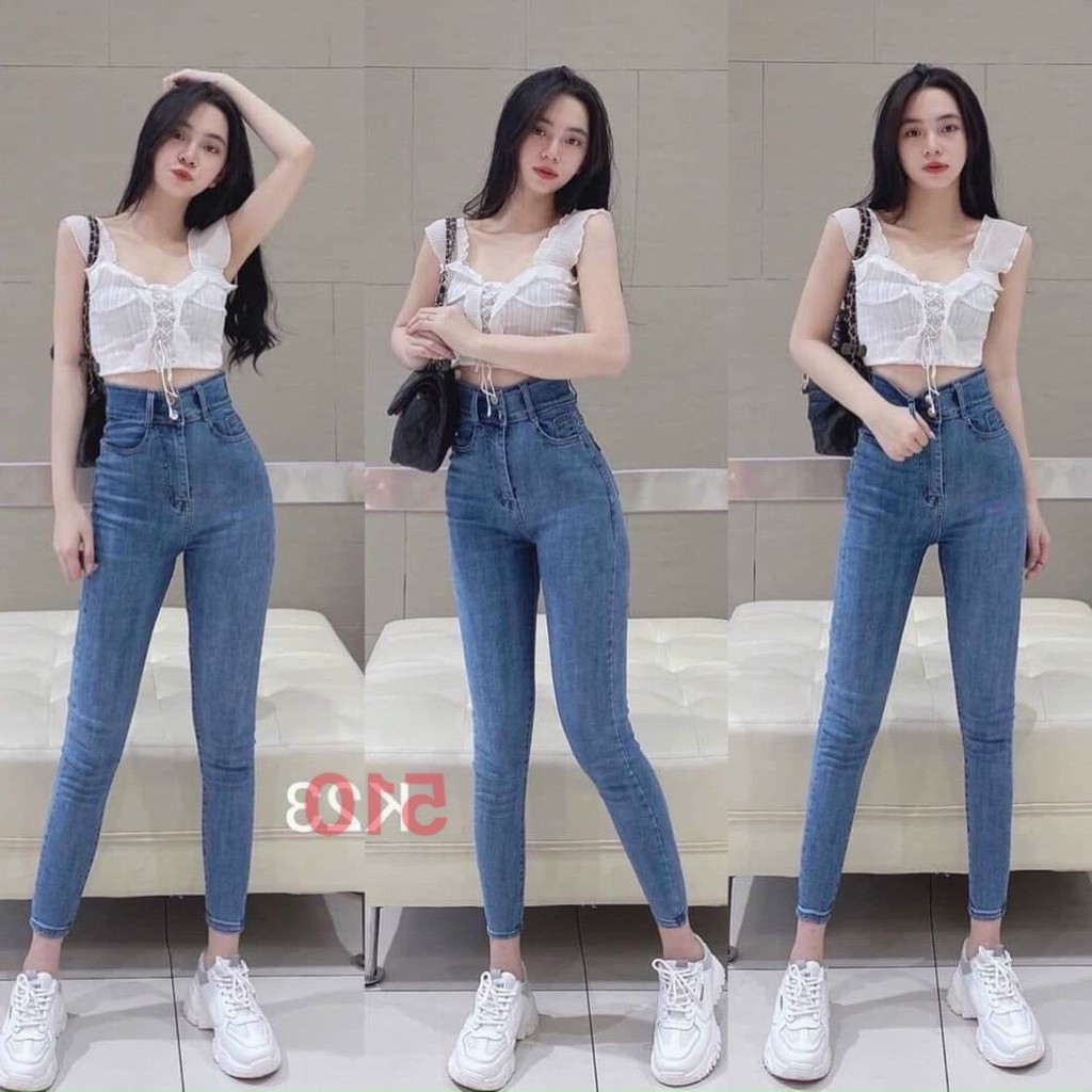 Quần jean nữ xanh cao cấp - quần jean nữ 2 cúc lưng cao chất liệu denim co giãn (fom chuẩn shop) Lady-Hn Store88 NG36