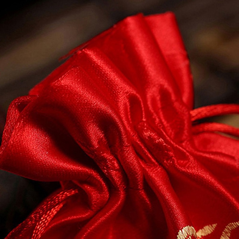 Túi dây rút gấm lụa màu đỏ may mắn