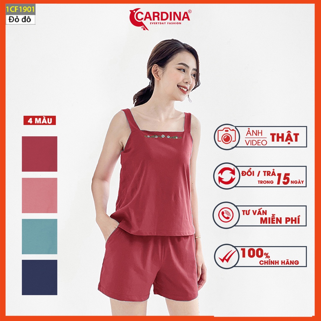 Đồ bộ nữ CARDINA hai dây thêu hoa chất cotton nhật cao cấp thiết kế cuốn hút quyến rũ 1CF19.