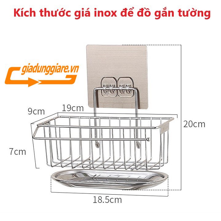 Giá đựng đồ rửa chén Inox 304 , Kệ để giẻ rửa bát có khay hứng nước , Giỏ dán gắn tường tiện dụng - giadunggiare.vn