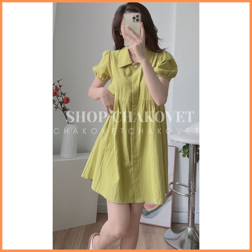 Đầm nữ tiểu thư bánh bèo V8327 Váy sơ mi dáng babydoll tay bồng style Hàn Quốc thích hợp mặc đi làm, đi chơi cực hot