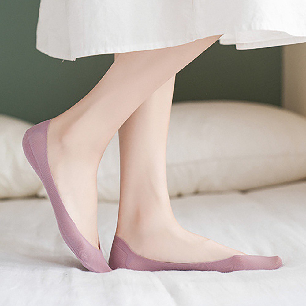 Vớ cotton mỏng màu trơn chống tuột thoải mái cho nữ