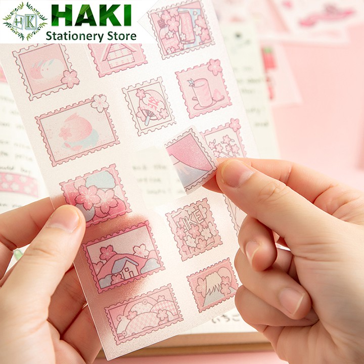 Sticker cute hoạt hình dễ thương HAKI, hình dán cute 4 sticker chống thấm nước trang trí sổ đáng yêu giá rẻ ST27