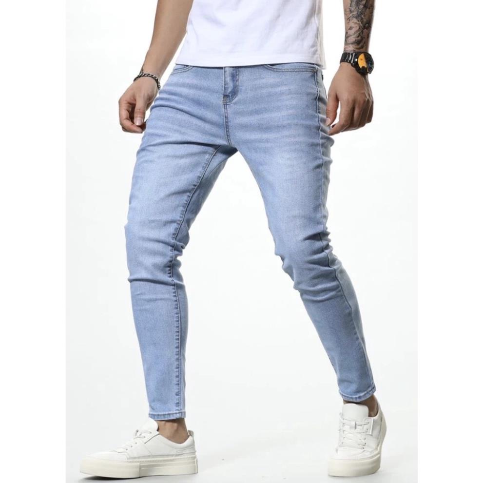 Quần Jean Nam GOZ Màu Xanh, Trơn - Cào Rách, Phom Ôm, Trẻ Trung, Thanh Lịch, Co Giãn Tốt , Size &lt; 84Kg
