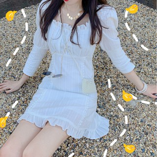 Đầm Chiffon Cổ Vuông Phối Tim