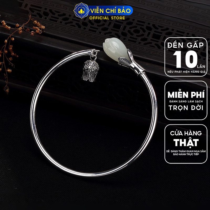 Kiềng tay bạc nữ hình hoa ngọc lan charm chuông bạc Thái 925 thời trang phụ kiện trang sức nữ Viễn Chí Bảo L000060
