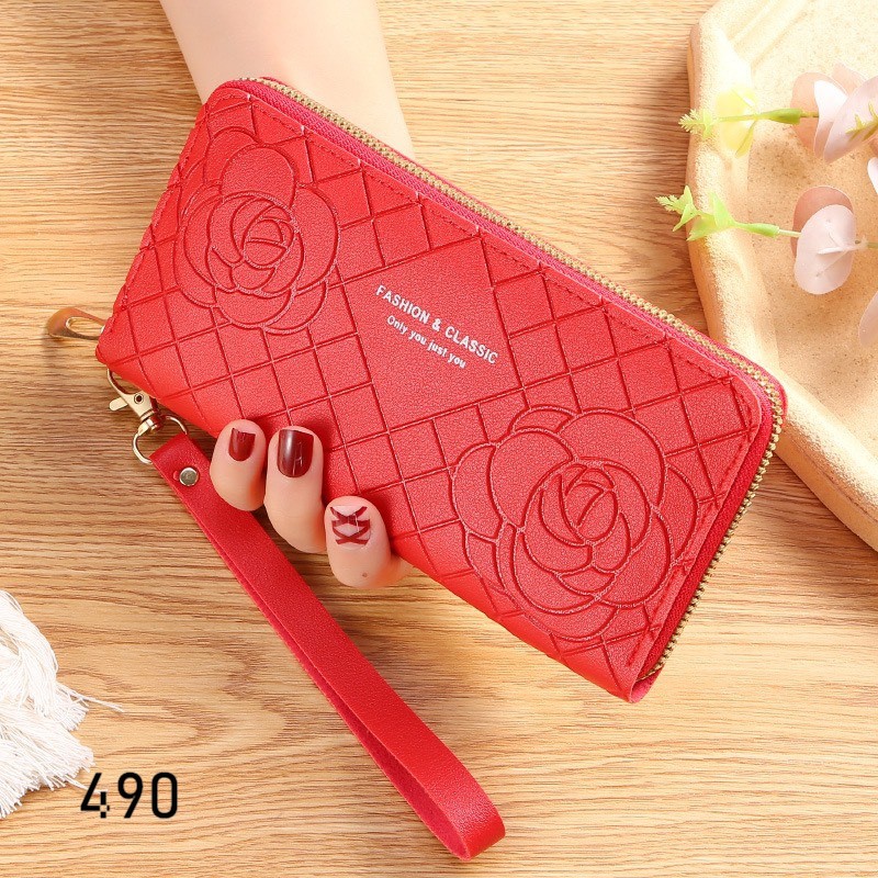 VÍ DÀI NỮ CẦM TAY KHÓA KÉO 490 DẬP VÂN BÔNG HOA SIÊU SANG CHẢNH
