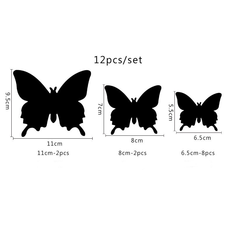 Set 12 Miếng Dán Tường Hình Bướm 3D Tráng Gương DIY