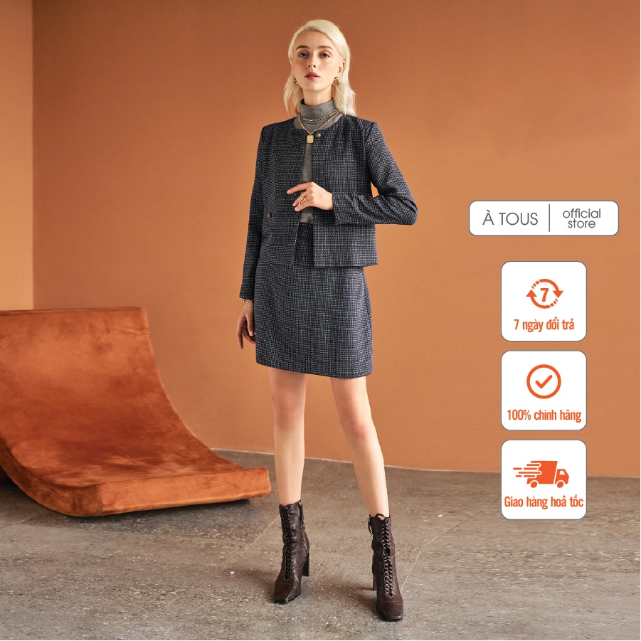 Áo khoác tweed kẻ ÀTOUS LARA chất liệu dày dặn không bí nóng,ôm dáng thiết kế thời thượng cổ điển.