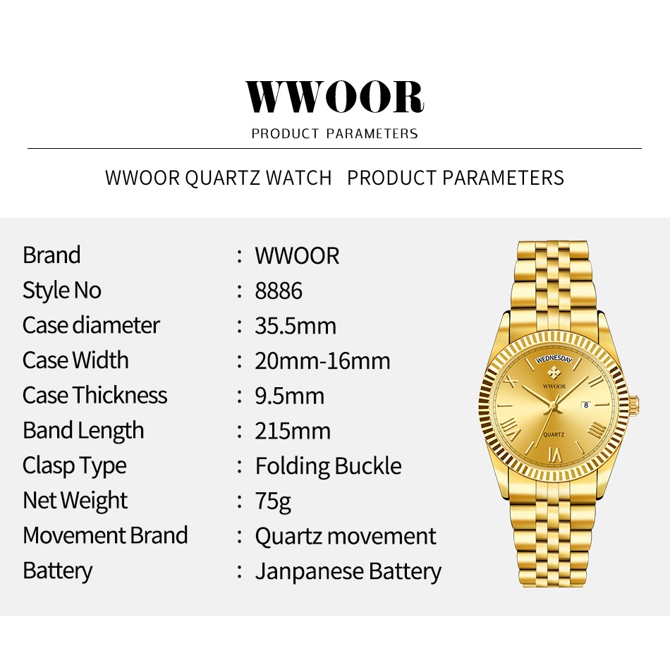 Đồng Hồ Chống Thấm Nước Wwoor Kiểu Dáng Sang Trọng Cho Nam 8886
