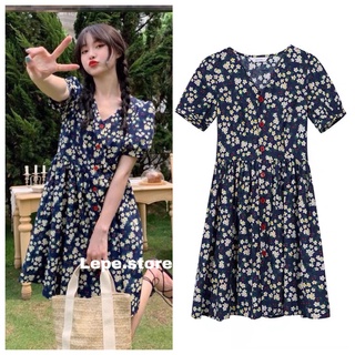 [ORDER] Váy babydoll hoa nhí màu xanh than nhẹ nhàng vintage (ảnh thật ở cuối)