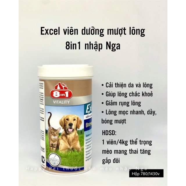 Viên dưỡng lông cho chó mèo EXCEL 8in1, dưỡng mượt lông, bổ sung canxi cho chó mèo nhập Nga(50v-100v lẻ)