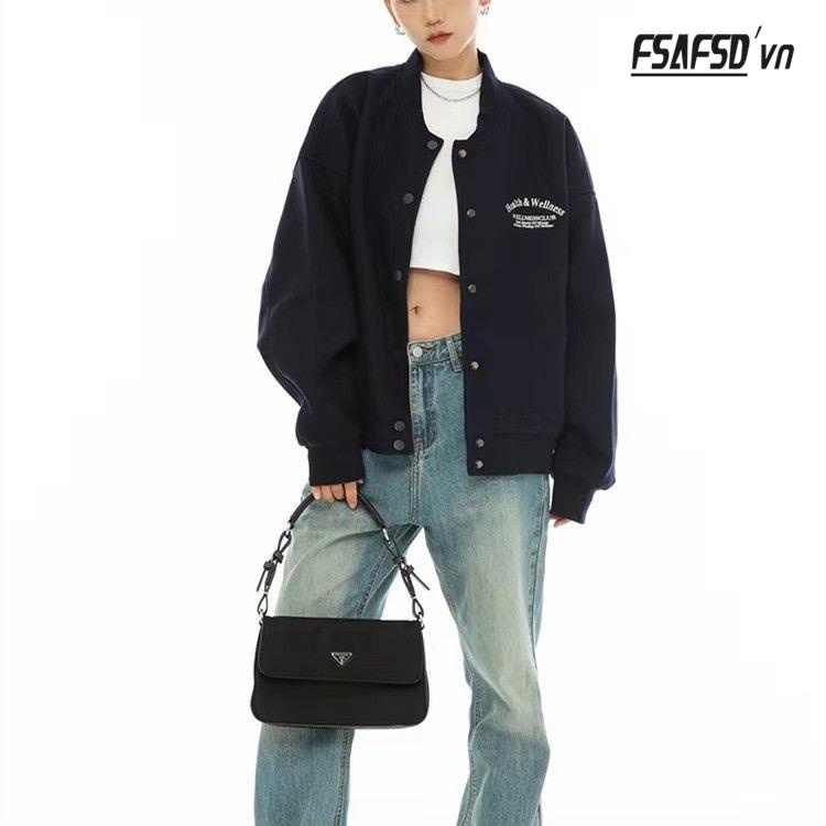 Áo Khoác Bóng Chày Ngắn Dáng Rộng Thêu Họa Tiết Kiểu Retro Mỹ Thời Trang Mùa Thu Cho Các Cặp Đôi