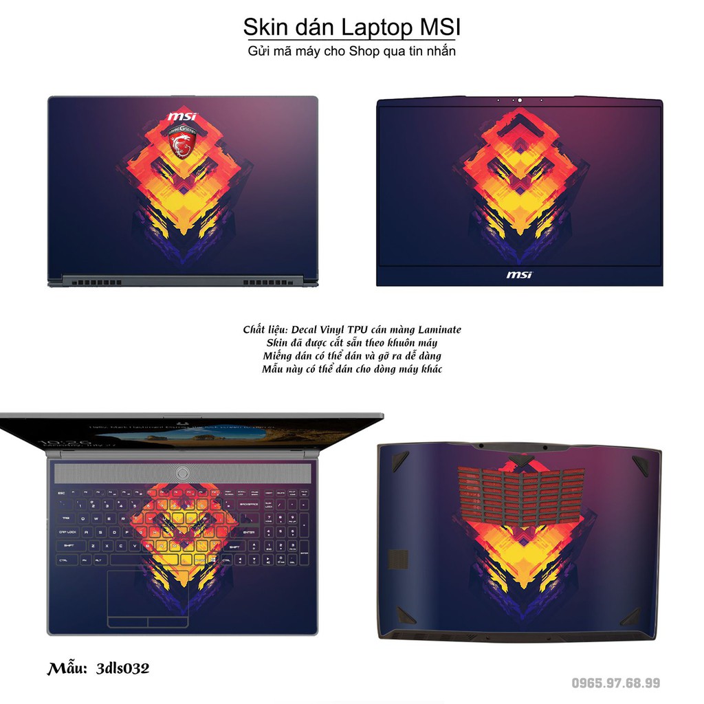 Skin dán Laptop MSI in hình 3D Color (inbox mã máy cho Shop)