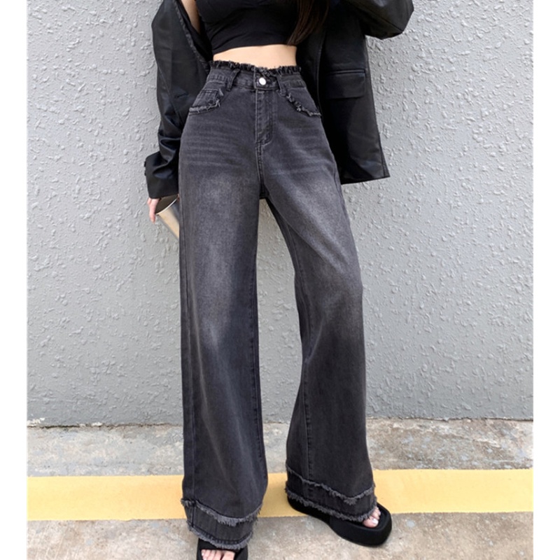 Quần Jean Dài Lưng Cao Dáng Rộng Thời Trang Cá Tính Trẻ Trung