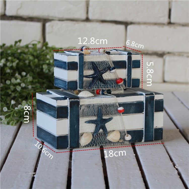 Hộp để đồ set 2 hộp size max 18cm - Decor đồ trang trí theo phong cách biển Địa Trung Hải