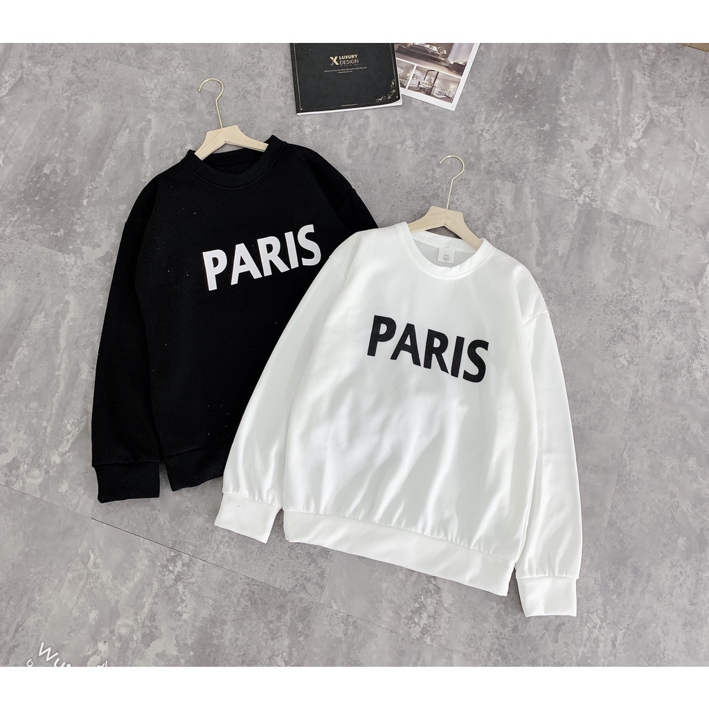 [ Ảnh Thật ]Áo Sweater Unisex nữ form rộng, Áo Sweater Paris chất nỉ bông phong cách Hàn Quốc