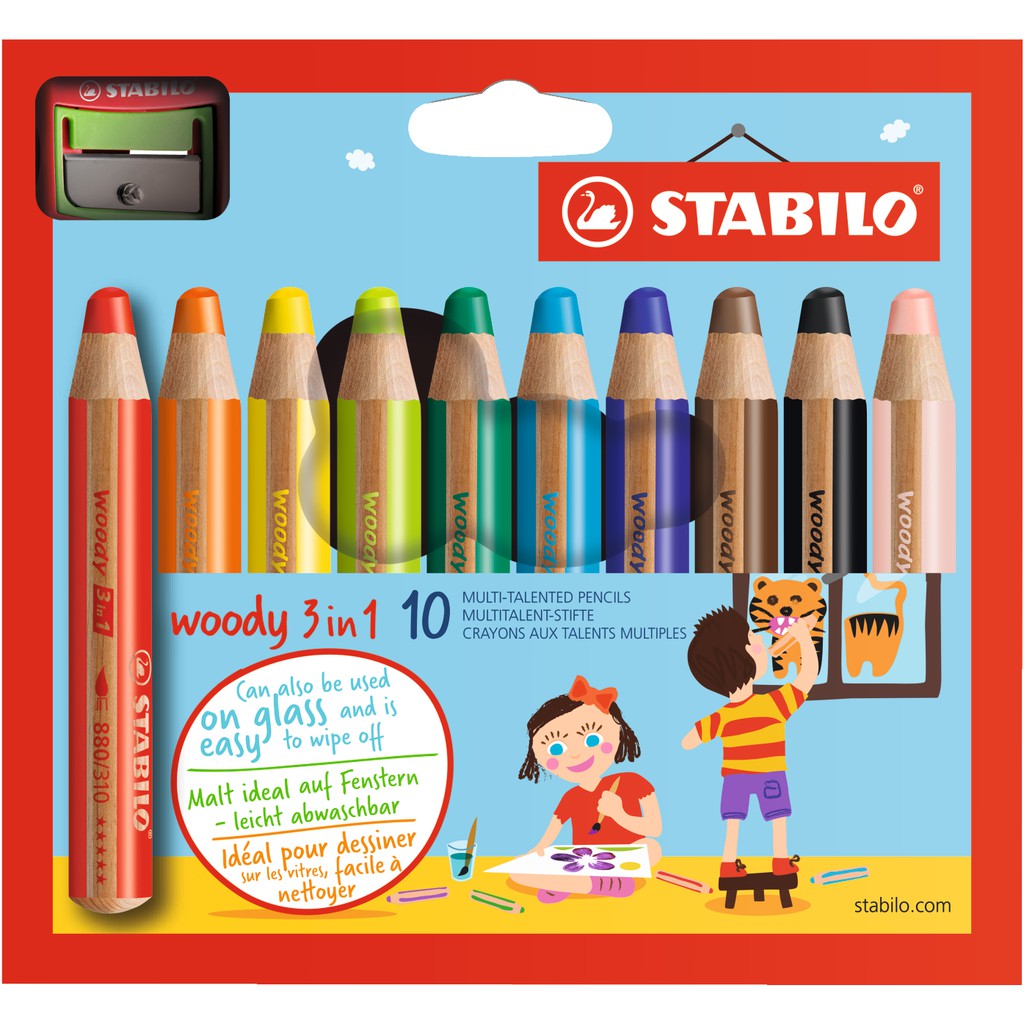 Bút chì màu STABILO Woody 3 in 1 hộp 10 màu (CLK880-10C)