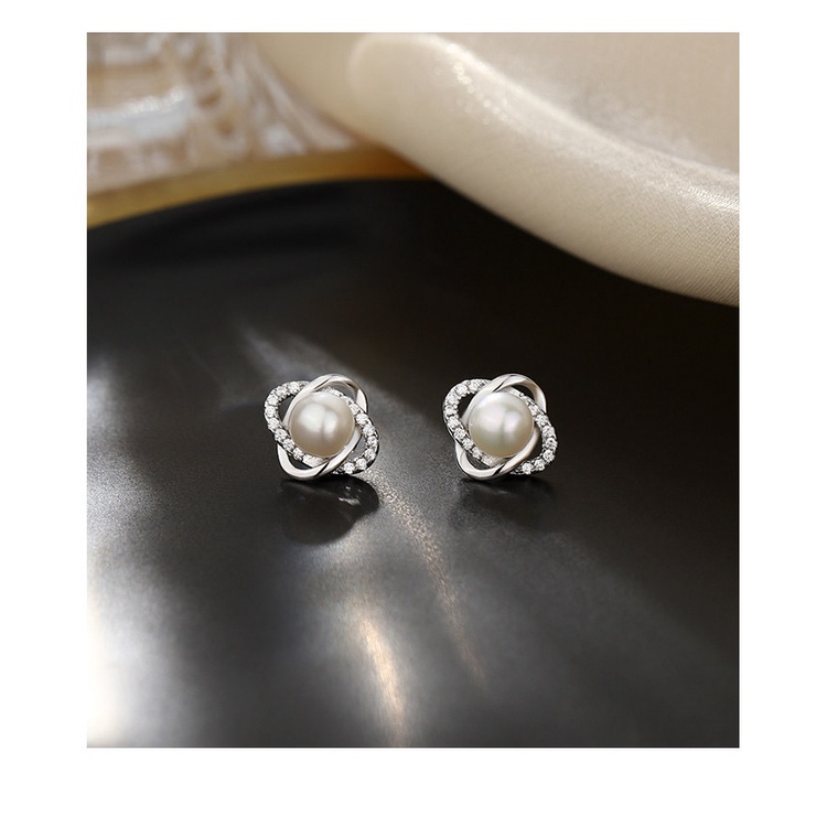 Khuyên tai bạc nữ Cecy hoa xoắn đính lấp lánh bạc cao cấp CECY 1712K1