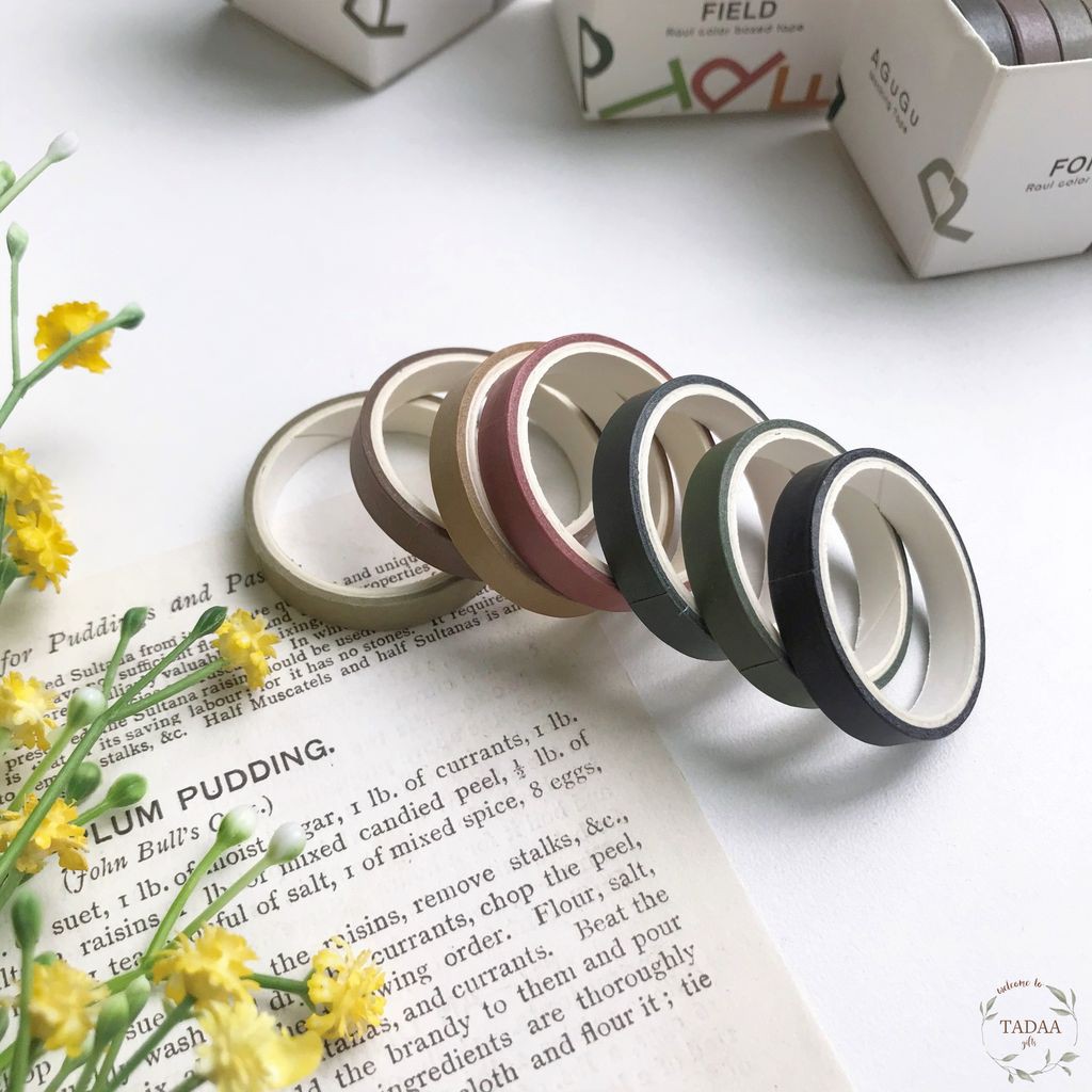 Set 7 washi tape trơn basic nhiều màu băng keo giấy trang trí bullet journal