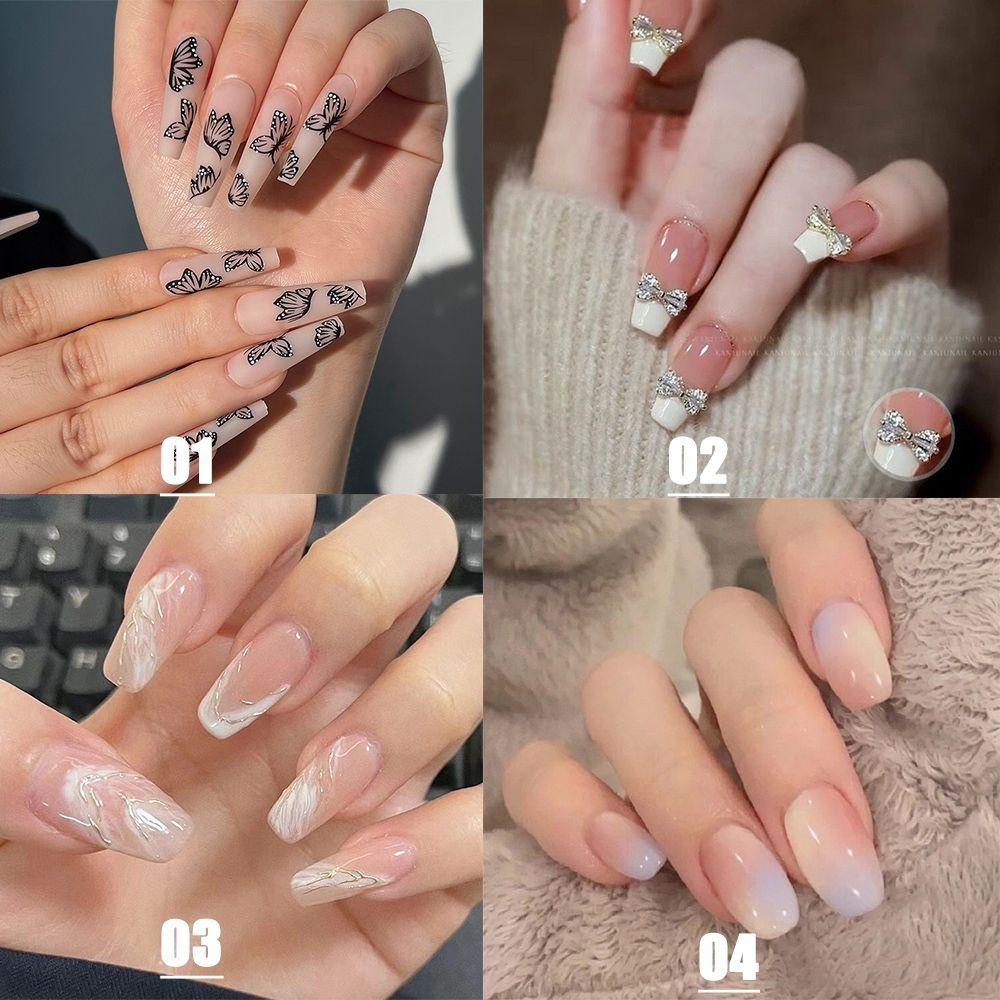Hộp 24 Móng Tay Giả Che Phủ Toàn Diện Họa Tiết Bướm