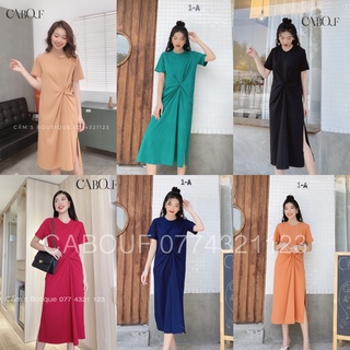 Đầm Suông Dài Cabouf Váy Thun Suông Dáng Dài Cao Cấp Cổ Tròn Xoắn Eo Thời Trang D01