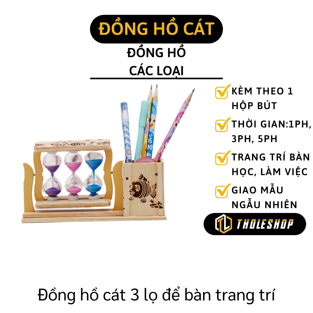 Đồng Hồ Cát - Hộp Đựng Bút Kèm 3 Đồng Hồ Cát Trang Trí Bàn Học Của Bé  8642