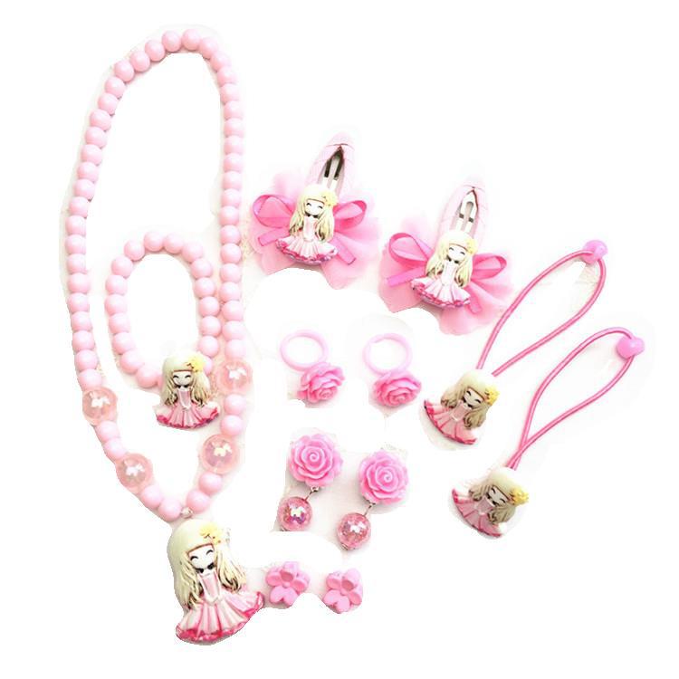 Sét phụ kiện 10 món (vòng cổ, vòng tay, kẹp tai, dây buộc tóc, nhẫn) hình công chúa, Elsa, lợn Pig cho bé gái