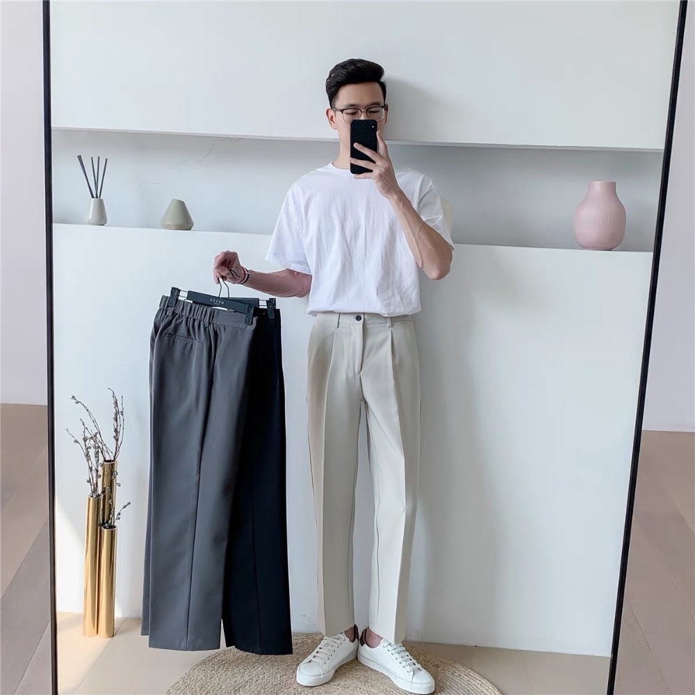 Quần baggy nam âu tây ống rộng suông vải hàn vinteck co giãn phân loại tây âu dáng xuông kiểu dáng trẻ trung năng động