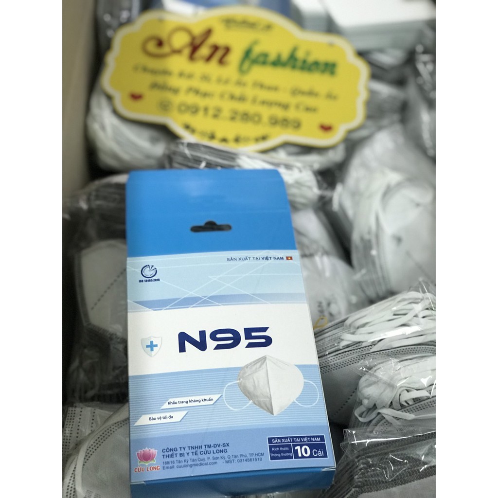 Khẩu trang N95 không van Cửu Long 6 Lớp Màu Trắng Và Màu Xám  (1hộp 10 cái)
