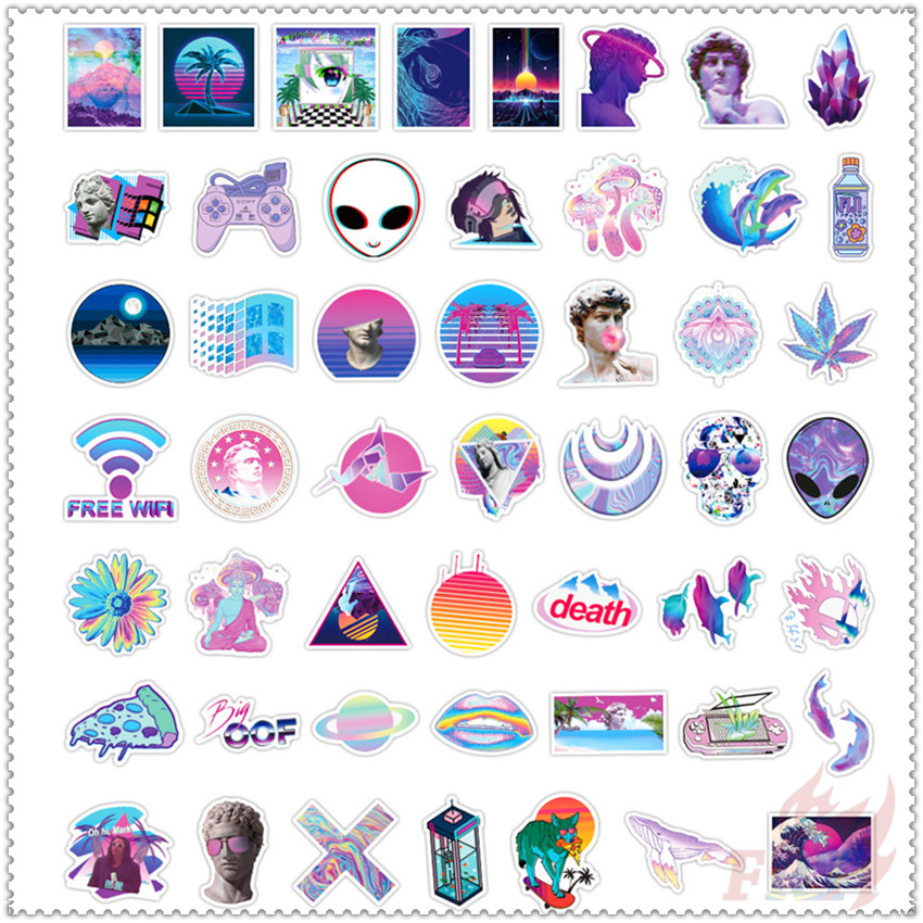 Bộ miếng dán chủ đề Vaporwave cá tính trang trí tiện dụng