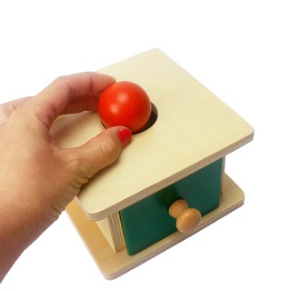 Giáo cụ Montessori 0-3 tuổi - Thả bóng hộp vuông - Bóng gỗ kèm hộp