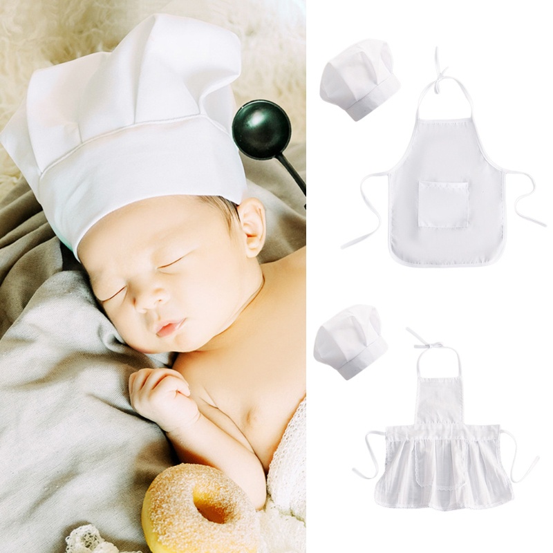 Bộ đồ đầu bếp màu trắng dùng làm phụ kiện chụp ảnh cho bé sơ sinh
