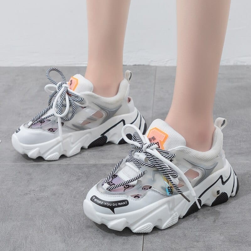 Giày Thể Thao Nữ, Giày Sneakers Chunky Thoáng Khí Hậu Sandal Độn Đế 5Cm Thời Trang Sang Chảnh Màu Đen Trắng | BigBuy360 - bigbuy360.vn