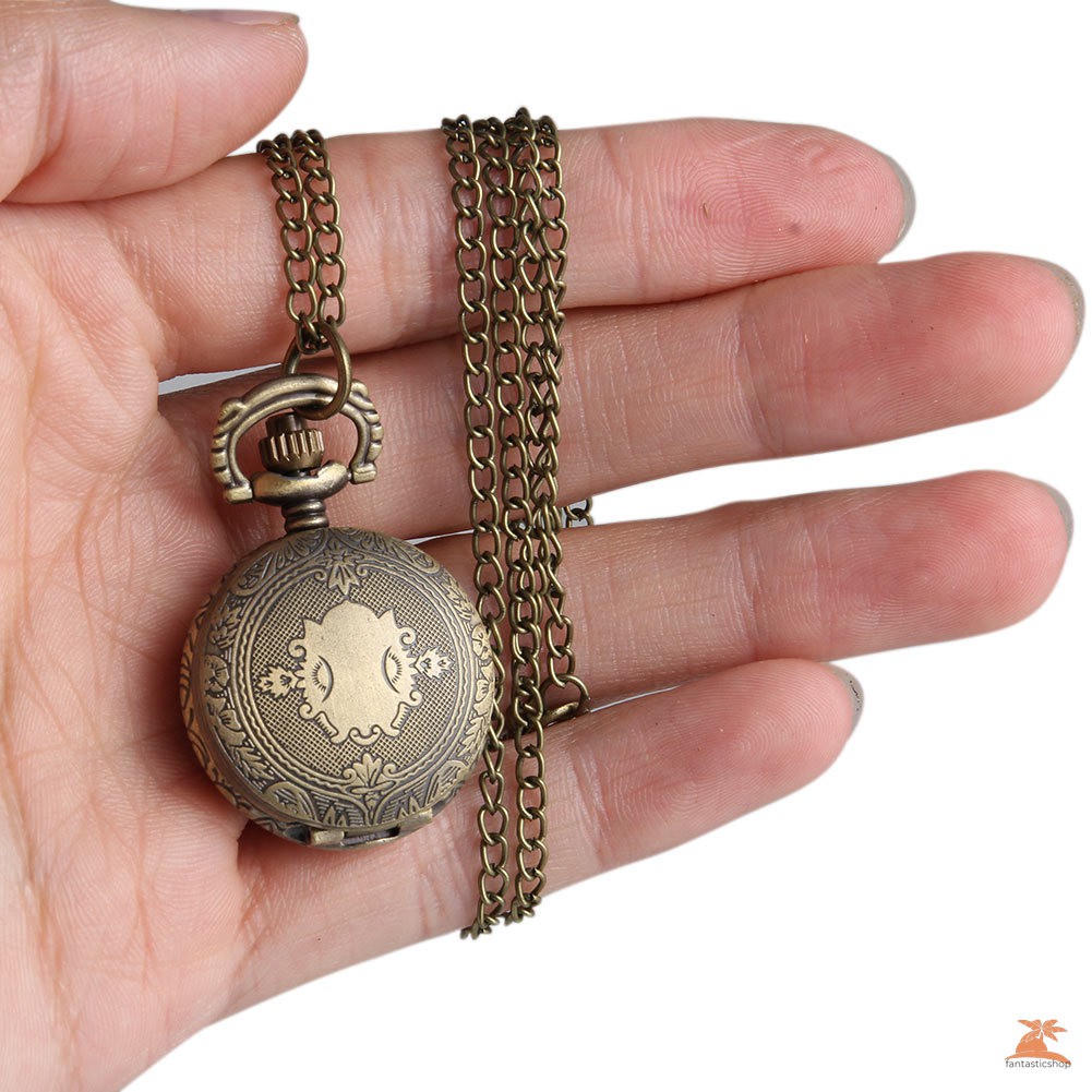 #Đồng hồ bỏ túi# 1pc Men Women Pocket Watch Vintage Shield Carved Case with Chain