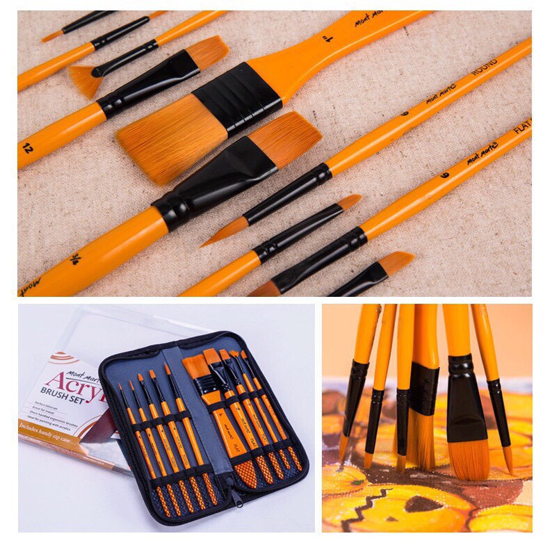 Bộ 10 Cọ Vẽ Acrylic Mont Marte Cao Cấp - Taklon Brush Set in Wallet Signature - Acrylic - BMHS0030