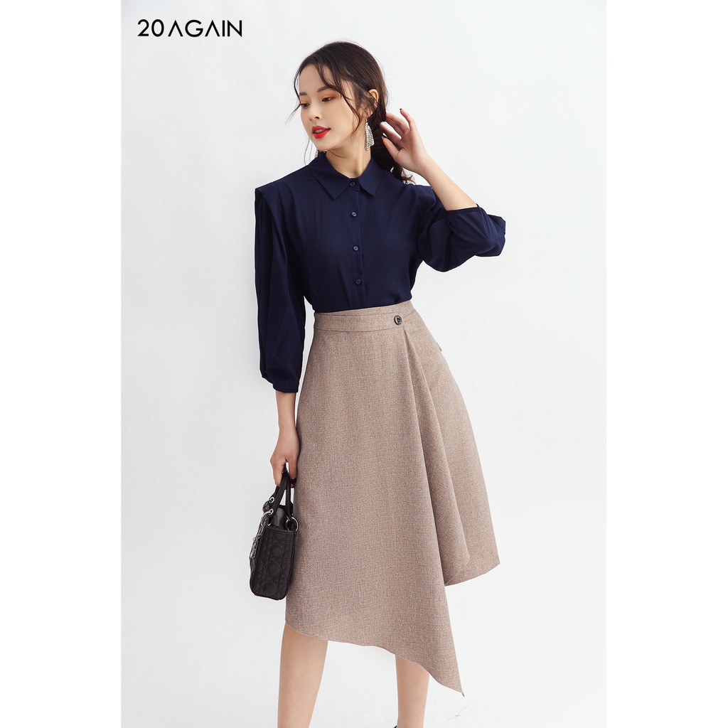 Áo Sơ mi dài tay tay xếp ly 20AGAIN thiết kế basic công sở trẻ trung ASA1104