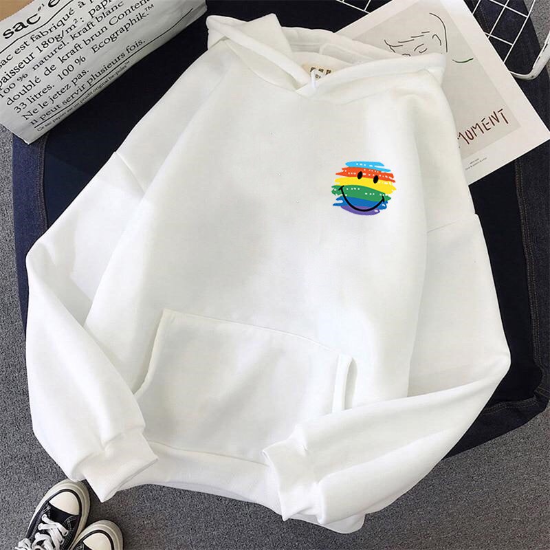 Áo Hoodie From Rộng Unisex Hình Mặt Cười Cầu Vồng Cute, Chất Nỉ Mềm Mại Style Ulzzang HOT TREND BB HOODIE