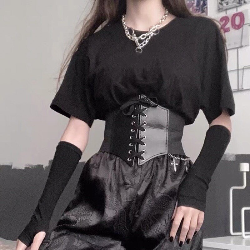 Đai lưng corset đan dây Bingshop chất liệu da pha chun co giãn tốt