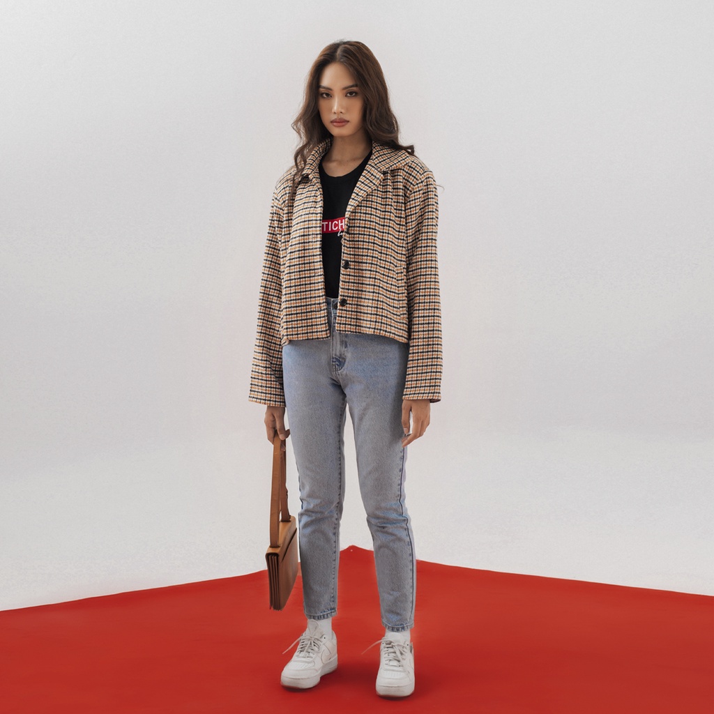 TATICHU - Cropped Jacket _ Áo khoác croptop nỉ bố caro