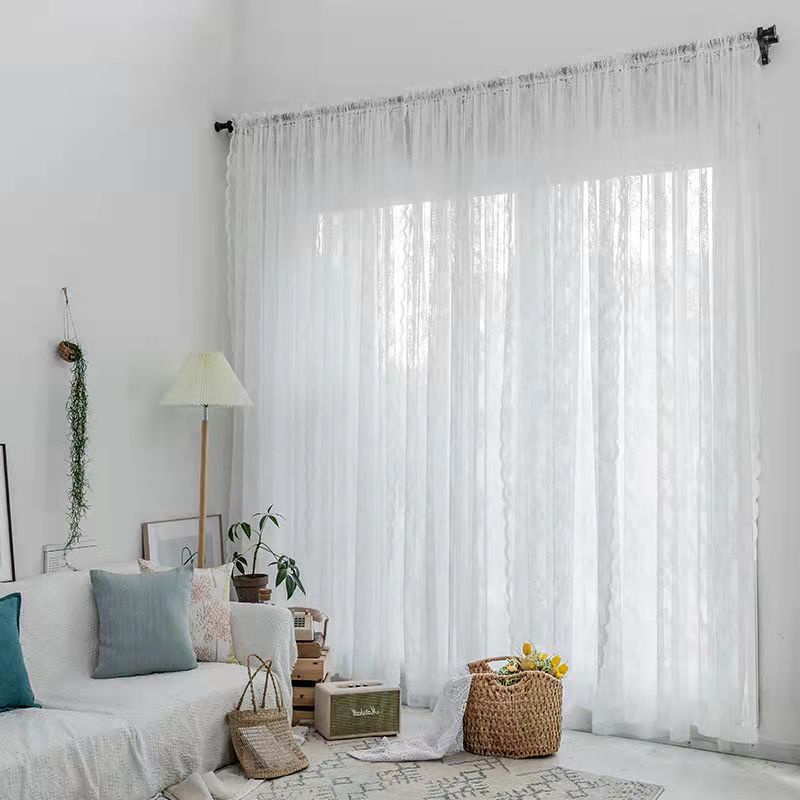 Rèm cửa sổ ngắn thêu ren màu trắng phong cách Bắc Âu cho gia đình