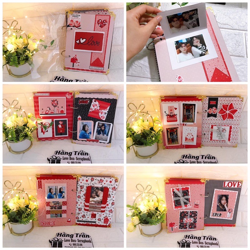 Album ảnh handmade - Scrapbook dán 50 ảnh (dáng đóng khoen 5 bìa 10 trang). Đặt nguyên liệu có video hướng dẫn